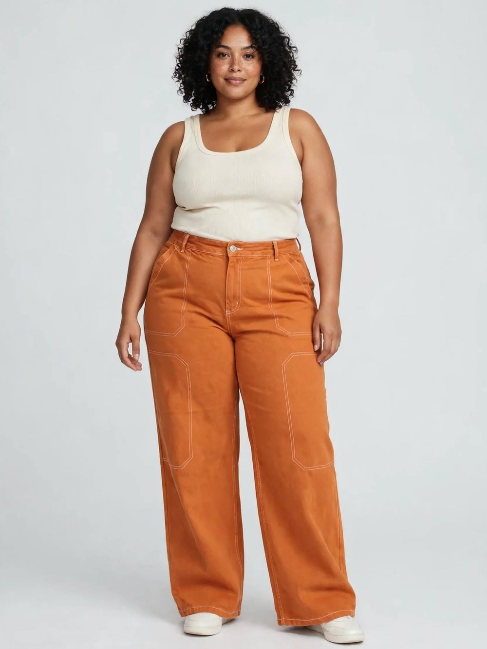 High-Rise Wide-Leg Utility Pants — Burnt Orange